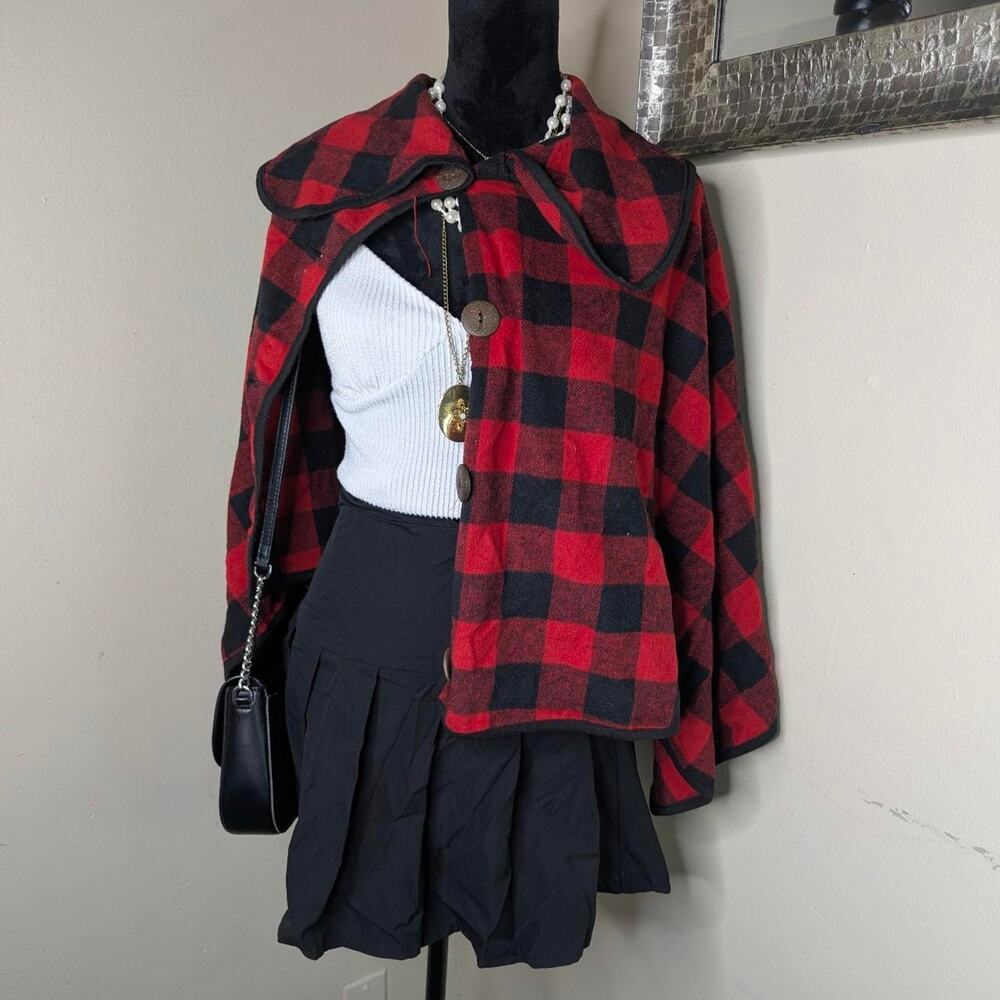 Red and black plaid shawl one size